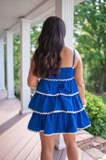 blue poplin scalloped tiered dress