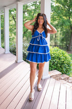 blue poplin scalloped tiered dress