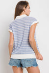 Ces Femme & Time After Time Blue and ivory striped top with collar in textured knit