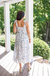 chinoiserie blue white midi dress