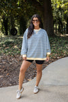 blue yellow striped crew pullover 