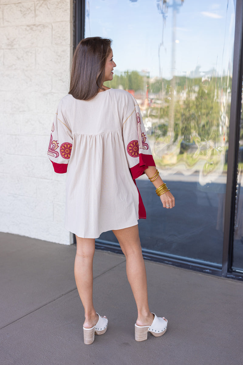 boho embroidered fall mini dress