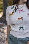 bow tie detail short sleeve sweater