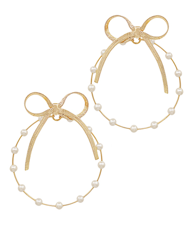 BOW pearl hoop earrings