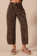 So Me Black and brown leopard print barrel leg cropped twill pants