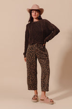 So Me Black and brown leopard print barrel leg cropped twill pants