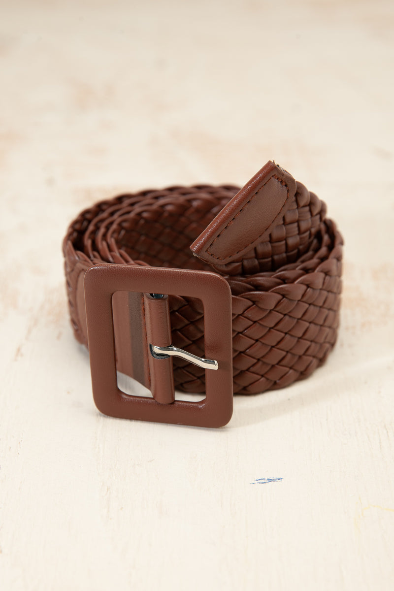 brown leather braided belt
