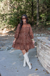 brown lace pearl button fall dress