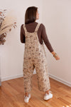 brown floral denim overall jumpsuit