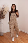 brown floral denim overall jumpsuit