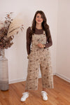 brown floral denim overall jumpsuit