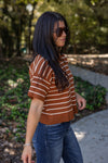 brown white striped cropped sweater top