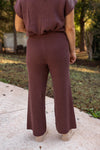 umgee brown sweater knit flare lounge pant