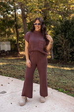 umgee brown sweater knit flare lounge pant