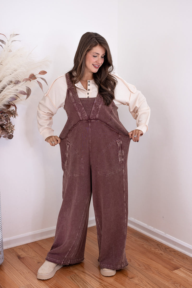 easel brown knit wide leg jumpsuit