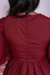 burgundy bow detail babydoll dress