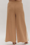 Entro Caramel ribbed textured knit pants with cream trim