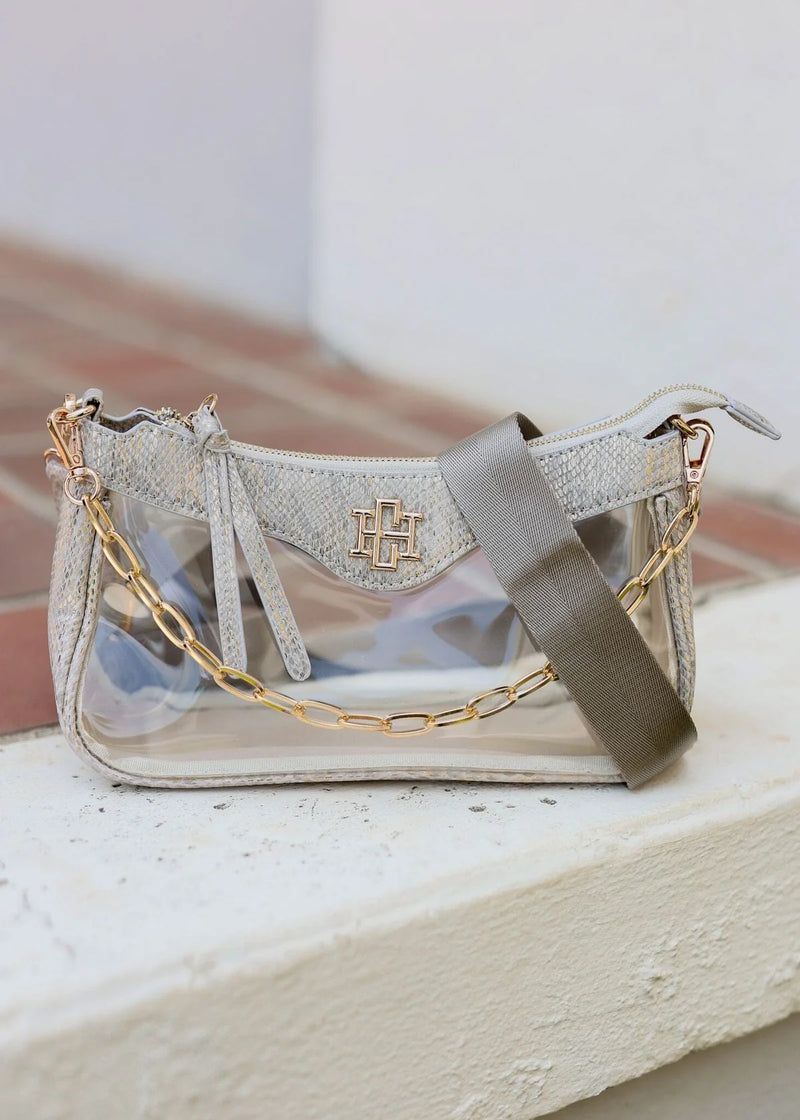 Cassidy Clear Crossbody Metallic Champagne Purple Door Boutique