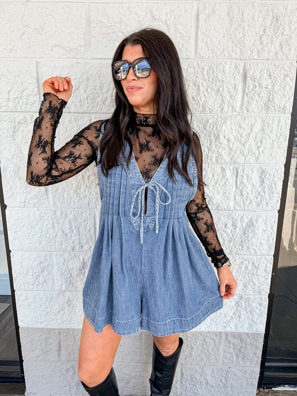 cotton denim babydoll romper