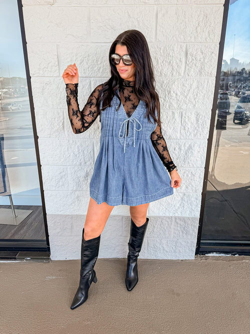 cotton denim babydoll romper