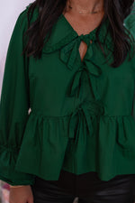 hunter green bow peplum top