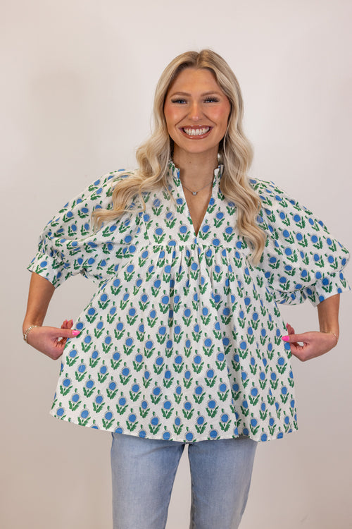 entro green blue floral dressy top