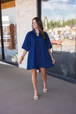 umgee navy textured babydoll dress