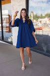 umgee navy textured babydoll dress