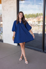 umgee navy textured babydoll dress