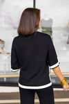 black white trim knit drop sleeve top