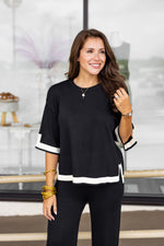 black white trim knit drop sleeve top