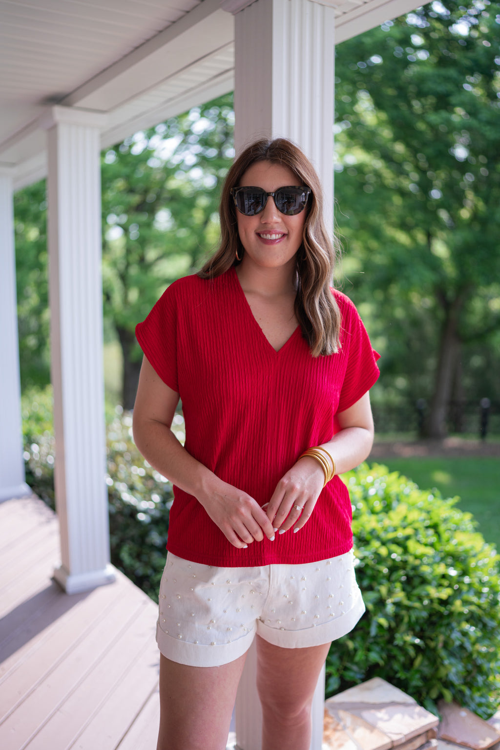 closet staple versatile red blouse