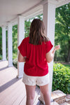 closet staple versatile red blouse