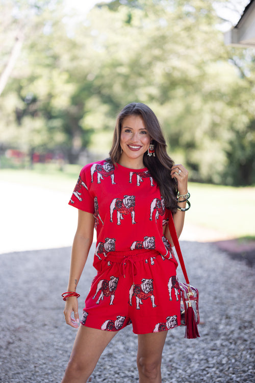 red terry cotton uga sequin shorts 