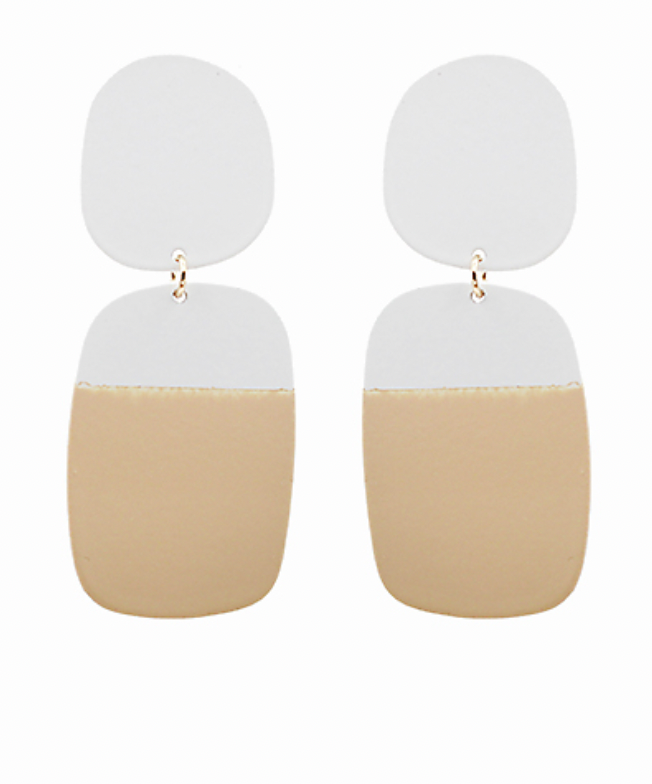 COLOR BLOCK tan white earrings