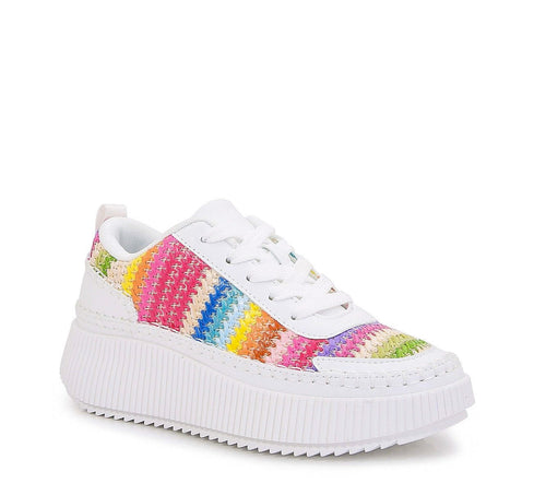 colorful raffia knit sneaker platform