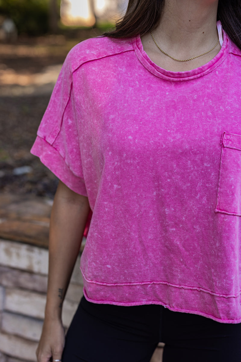 pink mineral wash cropped basic tee