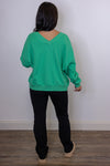 green vneck pullover knit top