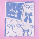 Rock Paper Scissors White and blue luxuriously soft plush bow tie throw blanket