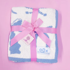 Rock Paper Scissors White and blue luxuriously soft plush bow tie throw blanket