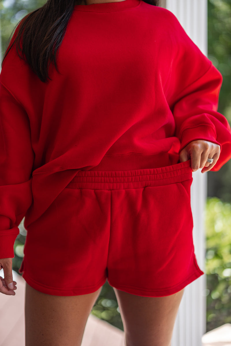 red lounge fleece shorts