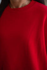 red fleece lined crew neck pullover