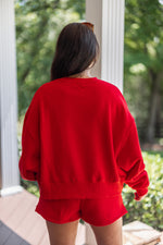 red fleece lined crew neck pullover