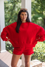 red fleece lined crew neck pullover