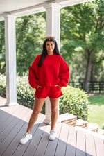 red lounge fleece shorts