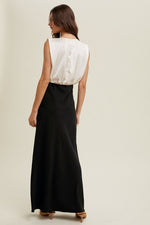 Wishlist Cream and black maxi dress with satin top and sleek polyester skirt