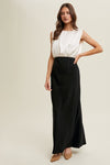 Wishlist Cream and black maxi dress with satin top and sleek polyester skirt