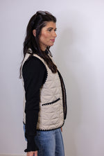 cream black ric rac trim quilted vest