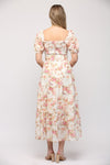 Fate by LFD Cream floral print embroidered midi dress with tie at waist