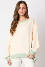 Fantastic Faen Cream knit pullover top with mint trim and waffle knit details